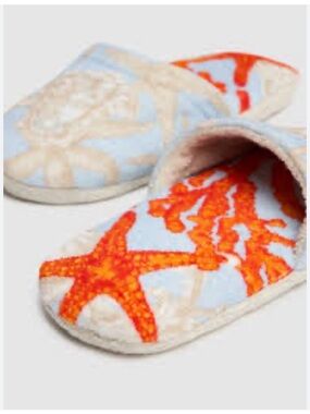 SUPER SALE!! Versace Barocco De La Mer slippers, blue terry upper, SMALL